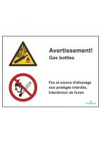 Avertissement! Gas bottles/Feu et source d'allumage non protégée interdits, Interdiction de fumer